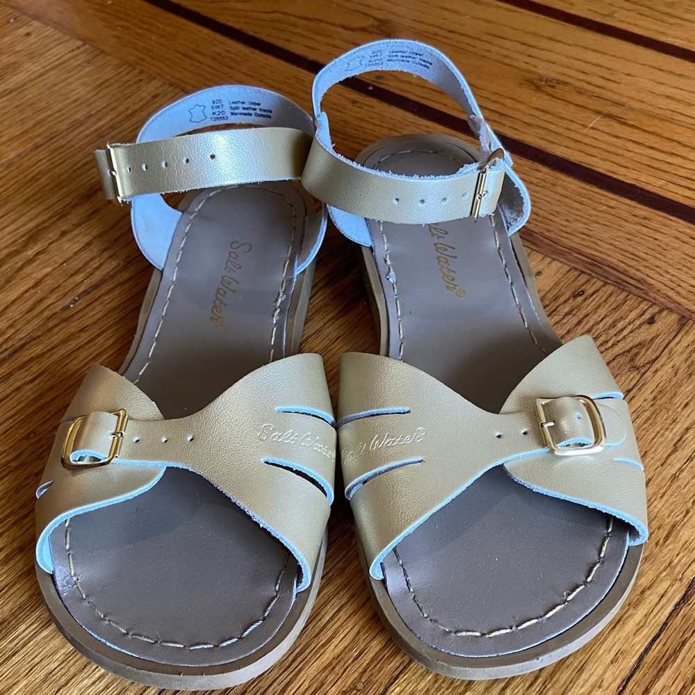 Gold Saltwater Sandals with Adjustable Straps and Durable Sole